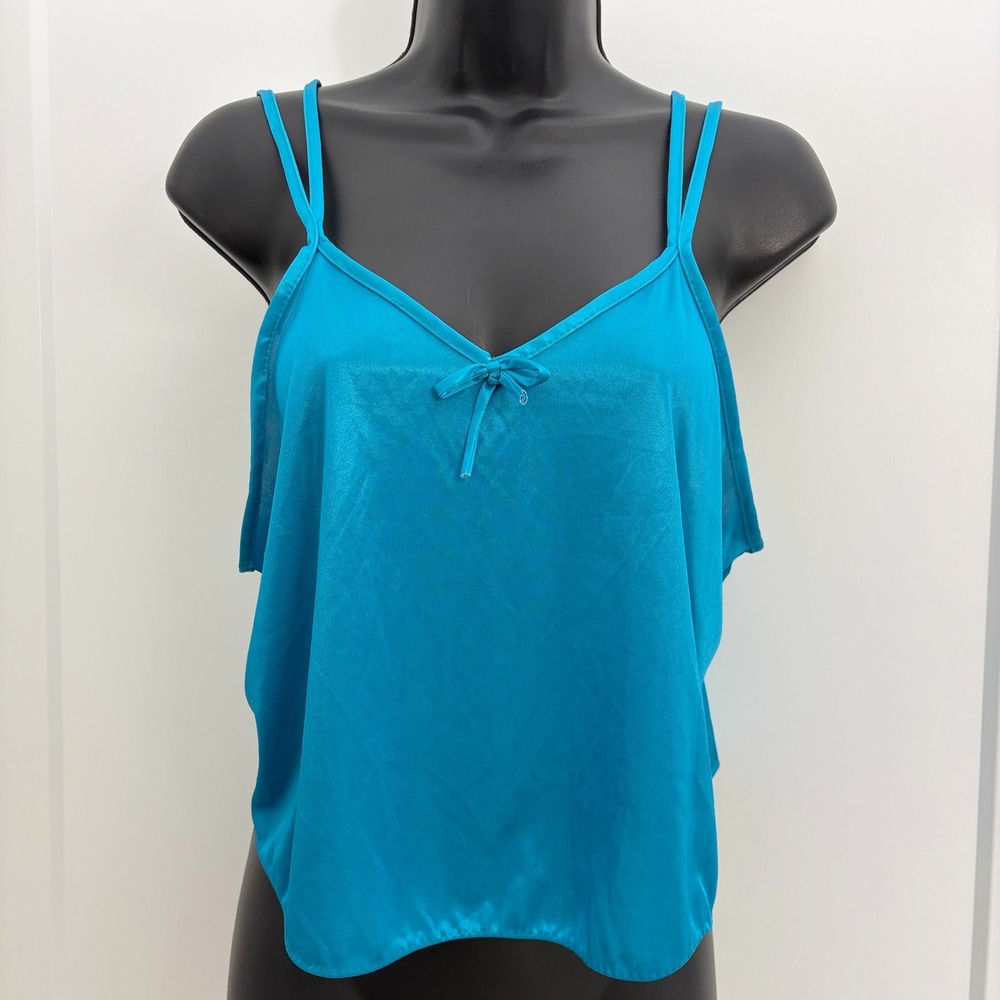 Vintage Camisole Satin Finish Double Strap Top Large Turquoise Blue